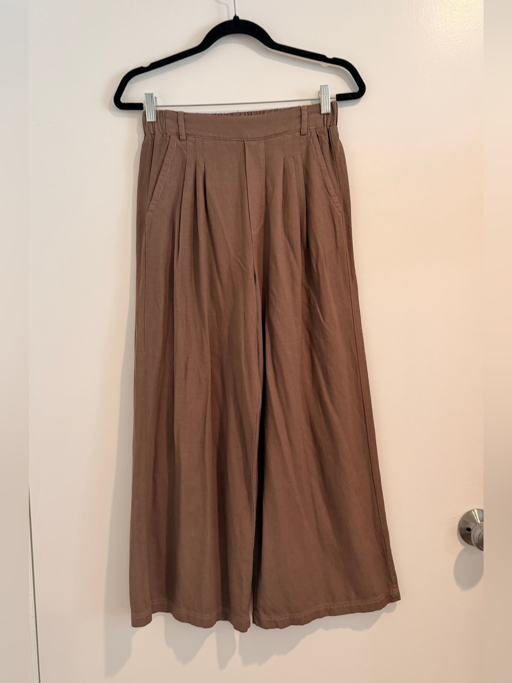 Stateside Anthropologie Brown Linen Wide Leg Palazzo Pants Cropped S